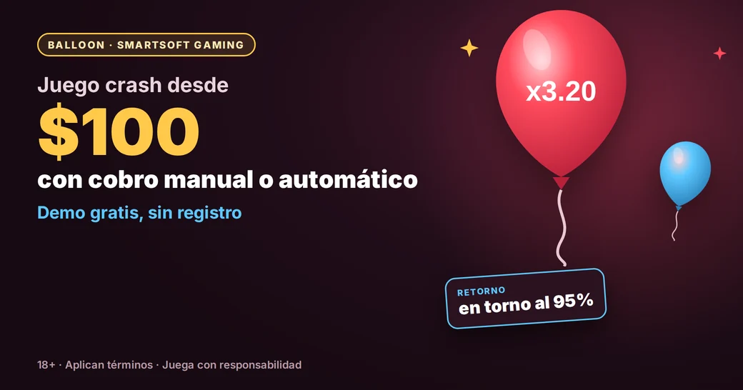 Balloon de SmartSoft Gaming en Jugabet: juego crash desde $100 con cobro manual o automático